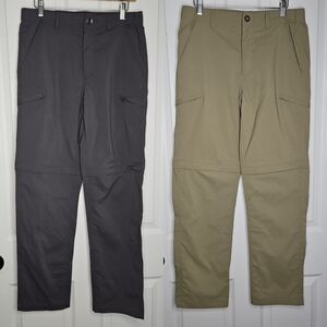 Free Soldier Men 30x32 Gray Tan Convertible Hiking Cargo Pants Quick Dry 2 Pairs
